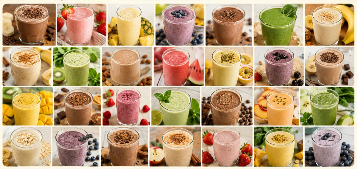 Mosaico com 28 shakes diferentes das categorias do livro